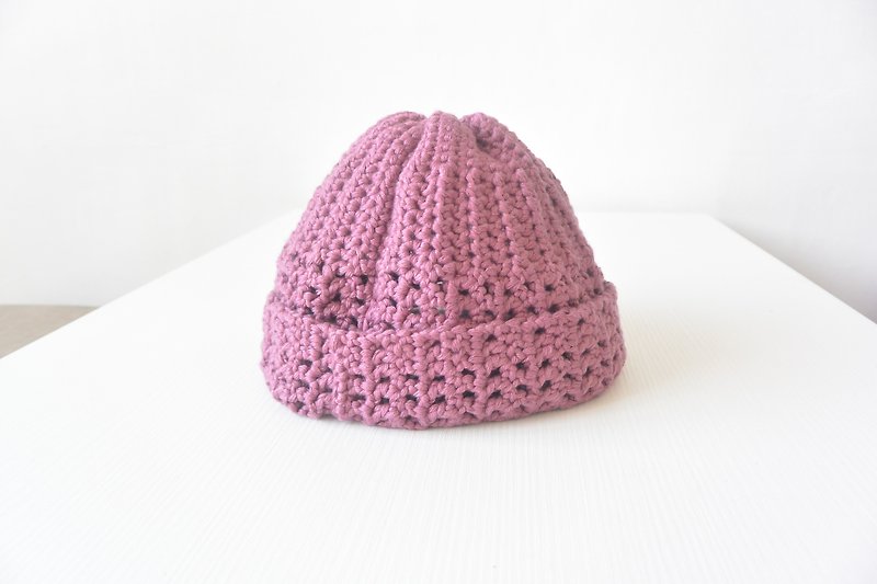 手作编织毛线反折帽 - 桃 - 帽子 - 聚酯纤维 粉红色