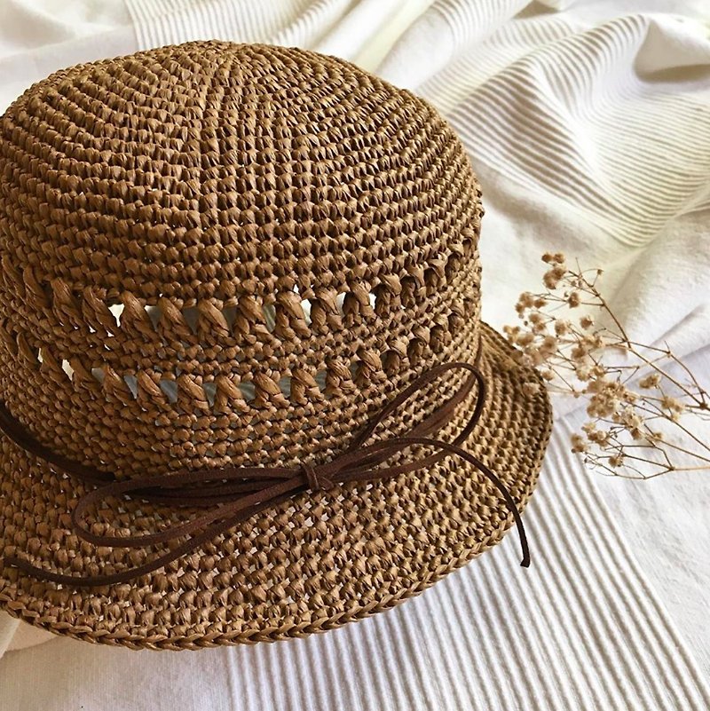 hm2。编织草帽。焦糖棕 - 帽子 - 纸 咖啡色