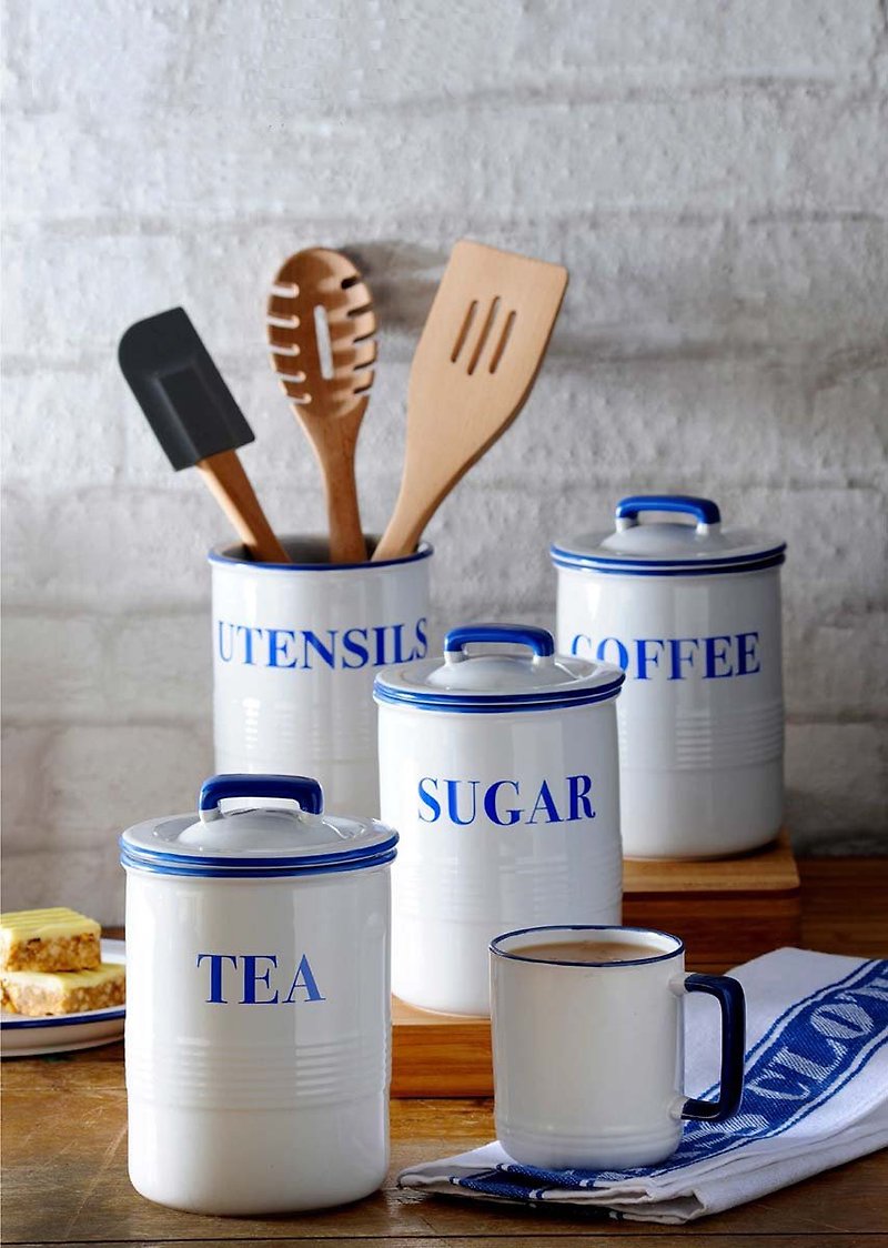 英国Rayware陶瓷手绘风格密封保存罐组合装(糖茶叶咖啡三罐装组) - 厨房用具 - 其他金属 白色
