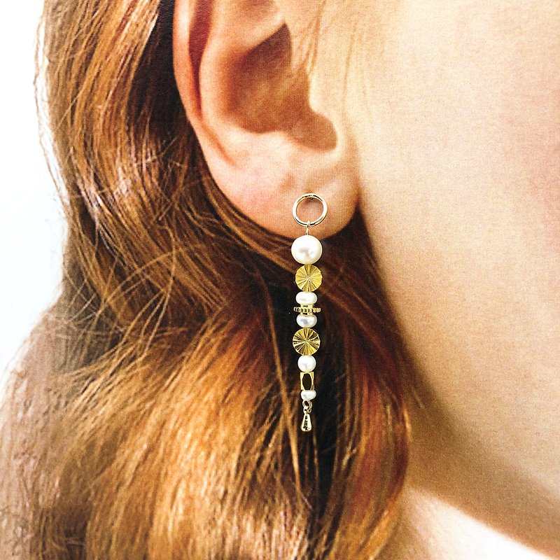 珍珠14k金耳环 珍珠耳环 新年礼物 日本风格耳环 可改耳夹 珍珠 - 耳环/耳夹 - 珍珠 金色