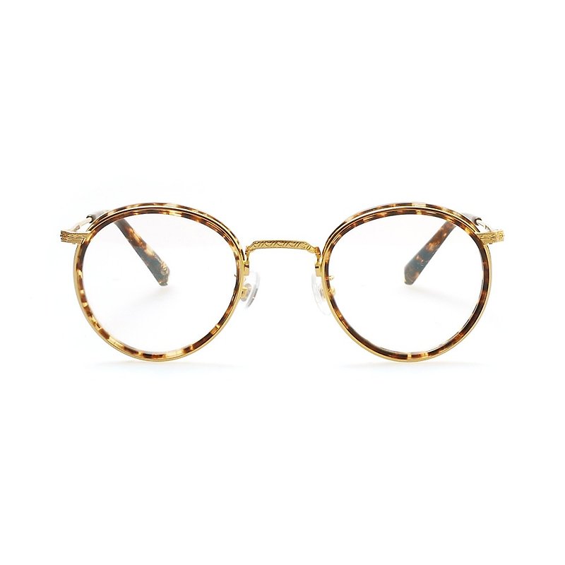 琥珀刻花工艺│韩国小圆框眼镜 - 眼镜/眼镜框 - 不锈钢 金色