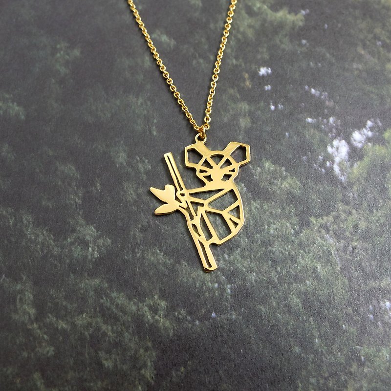 Koala Necklace Origami Animal jewelry Birthday Gift for her Gold plated Pendant - 项链 - 铜/黄铜 金色