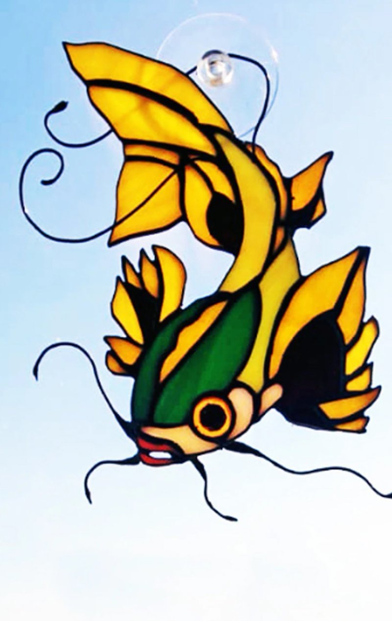 锦鲤鱼, 彩色玻璃窗挂件, 花园装饰, 太阳镜 - 墙贴/壁贴 - 玻璃 黄色