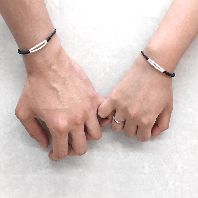 情侣黑色手绳 | 花式银管手链 | 纯银手链 | 情侣手链 (套装) - 手链/手环 - 银 