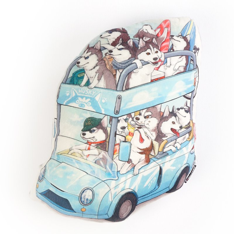 Husky family drive the bus Backrest pillow New arrival Gift New Year - 枕头/抱枕 - 聚酯纤维 灰色