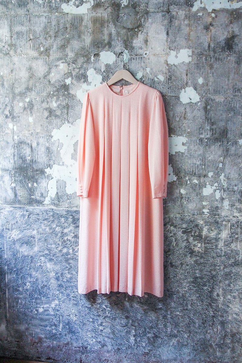 袅袅百货公司-Vintage 日本粉色细小花纹长袖洋装 - 女装休闲/机能外套 - 其他材质 