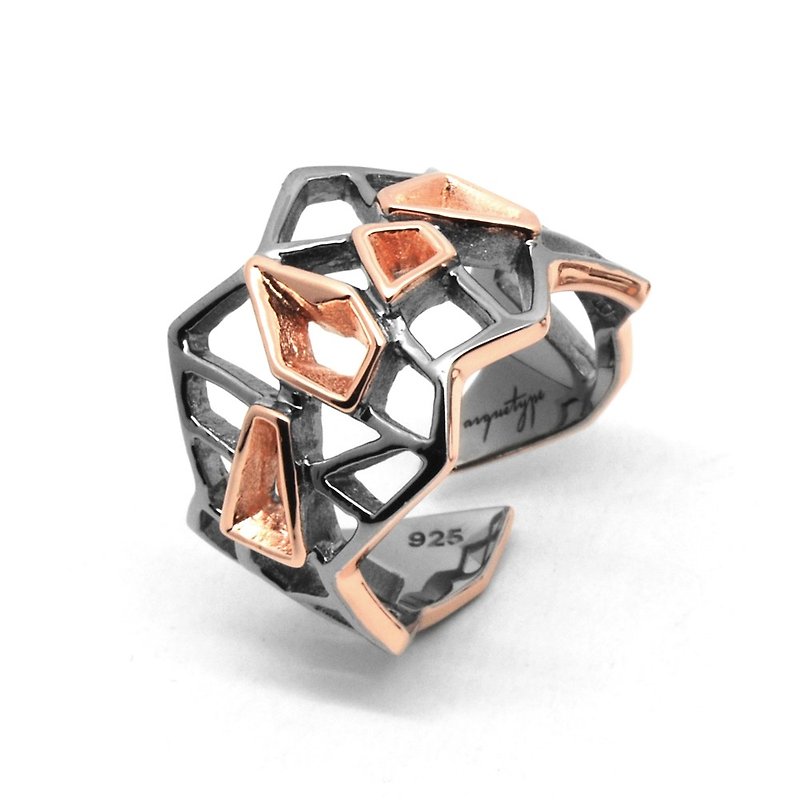 WIREFRAME Ring / Black - 18K Rose Gold  (2-tones) - 戒指 - 其他金属 多色