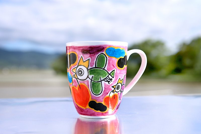Happy birds バラ色の空・mug L - 咖啡杯/马克杯 - 瓷 粉红色