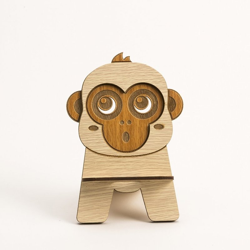 【教师节礼物】手机座─12生肖 小猴 装饰品 名片架 礼物 - 摆饰 - 木头 咖啡色
