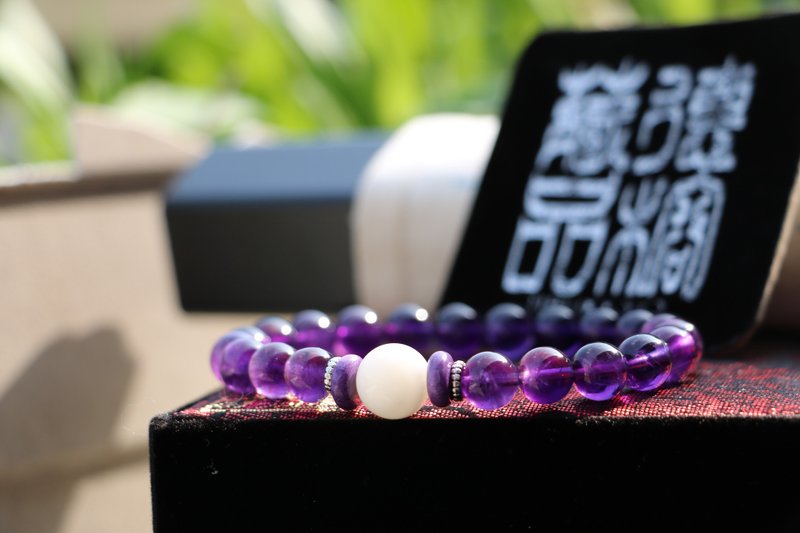 原矿巴西紫水晶 8mm 砗磲隔珠 水晶手链 串珠设计 串配串搭工艺品 - 手链/手环 - 水晶 
