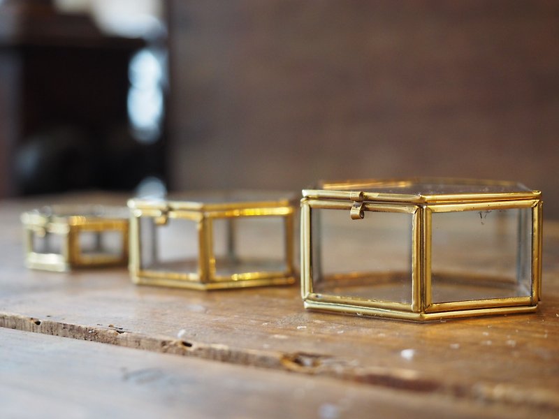 手工黄铜六角玻璃盒单个（Size : L） - 摆饰 - 其他金属 金色