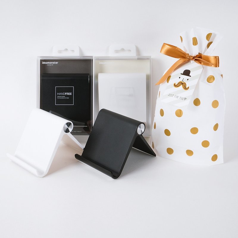 黑与白质感手机架礼物组(两入)-璀璨白+质感黑 - 手机配件 - 塑料 白色