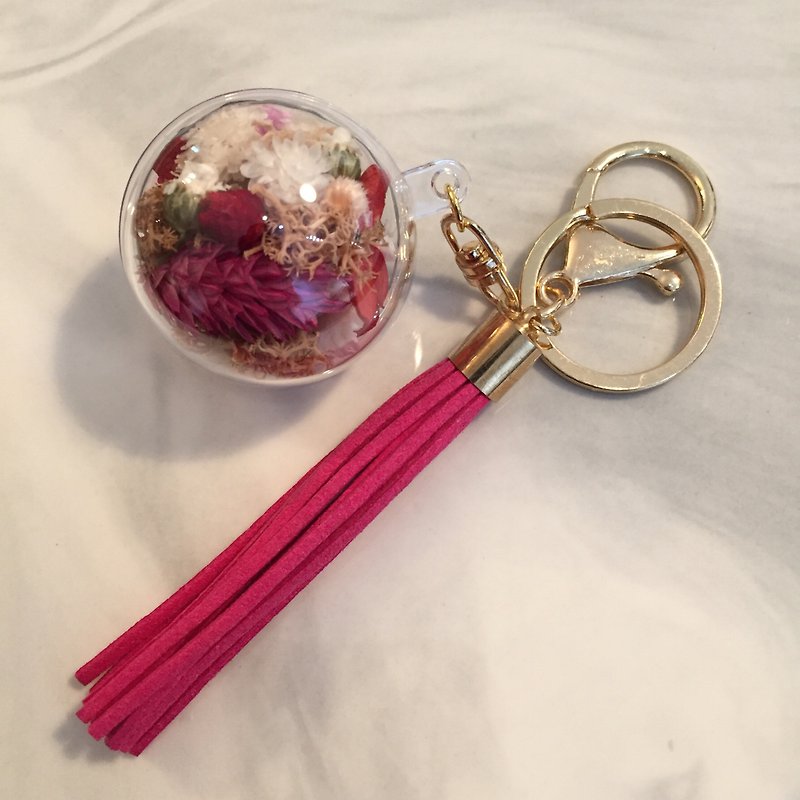 MAHU桃红色干燥花球挂饰 - 钥匙链/钥匙包 - 植物．花 红色