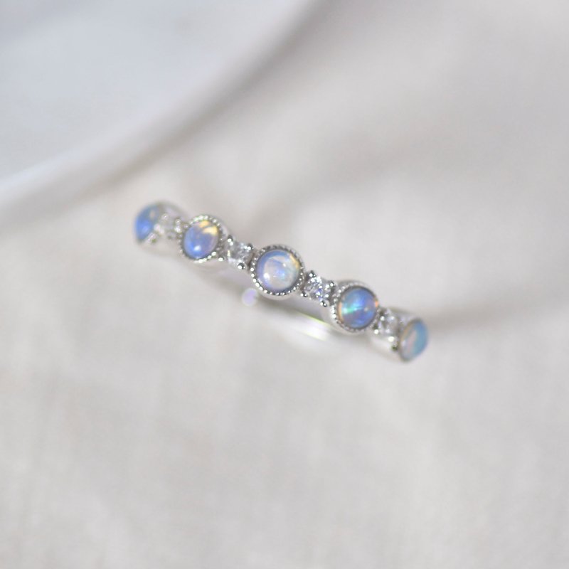 蓝蛋白石相连戒指 - 925纯银 - 锆石 - 欧泊 - 戒指 - 宝石 