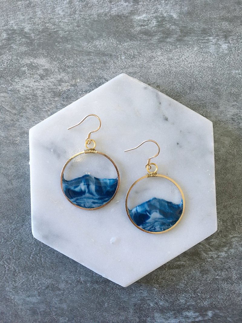 海浪小圆框耳环 - 耳环/耳夹 - 其他材质 蓝色