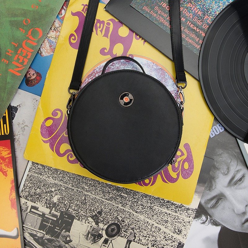 KIITOS经典系列圆形皮革侧背包斜挎包--黑胶唱片款 #快速发货# - 侧背包/斜挎包 - 环保材料 黑色