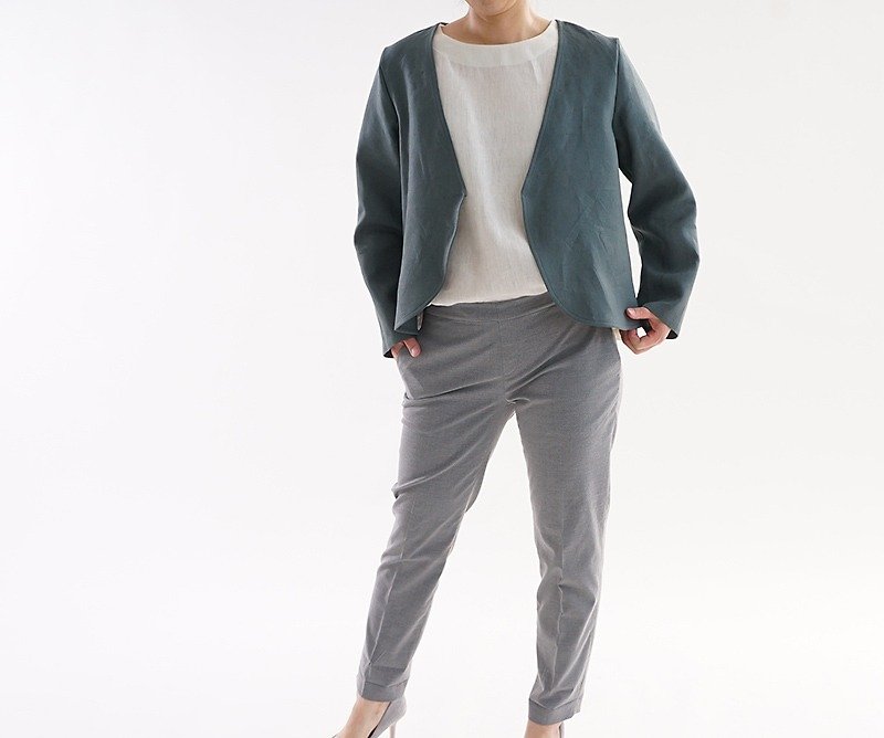ベルギーリネン カーディガン ボレロ/ローリエ b1-8 - 女装休闲/机能外套 - 棉．麻 绿色
