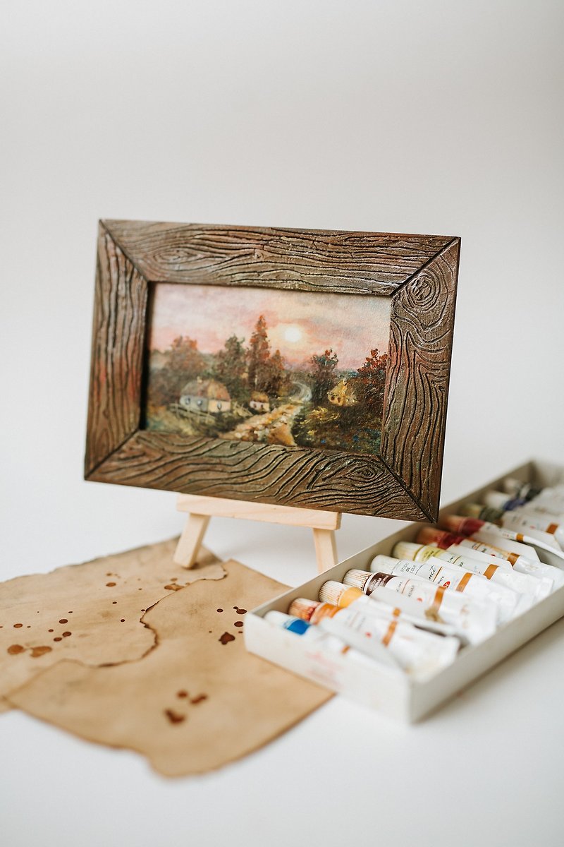 美丽的乡村风景微型油画桌面纪念品 - 墙贴/壁贴 - 木头 多色