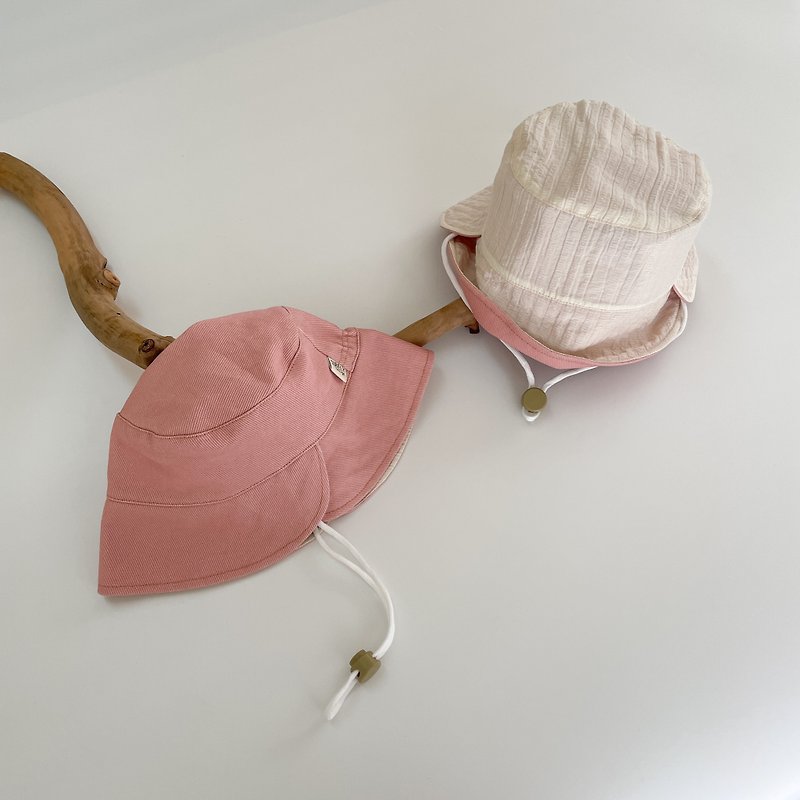 拼凑的记忆画面 | 双面牛仔挺版调节扣幼童遮阳渔夫帽_粉 - 婴儿帽/发带 - 棉．麻 粉红色