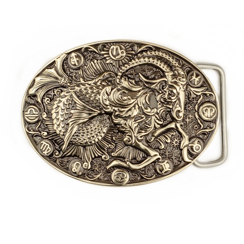 Capricorn soild german silver belt buckle, Zodiac goat nickel silver belt - 腰带/皮带 - 其他材质 银色