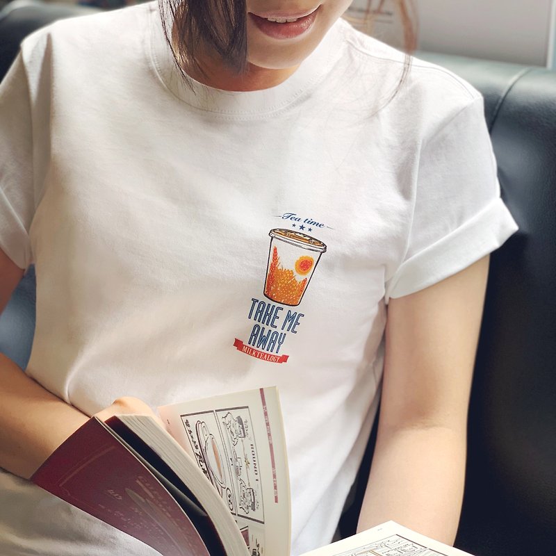奶茶通俗学 x 姜馆 白Tee系列 奶茶 - 女装 T 恤 - 棉．麻 白色