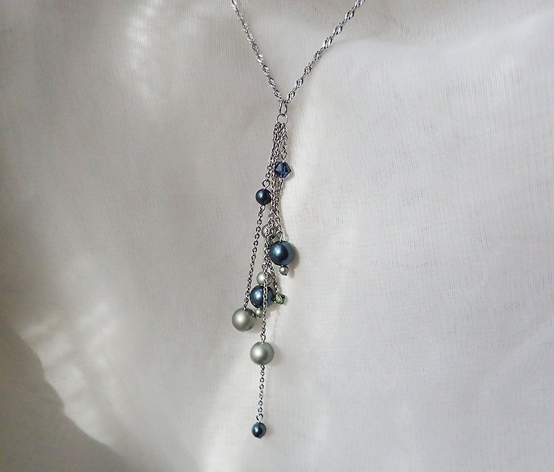 施华洛世奇元素 & 不锈钢 项链 - 项链 - 玻璃 蓝色