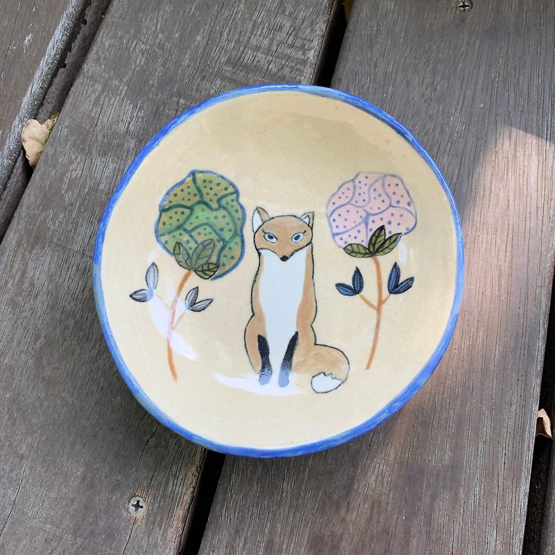 A Lu 狐狸和它的幸运树陶碗/饰品器/手做手绘 仅此一件 - 盘子/餐盘/盘架 - 陶 多色