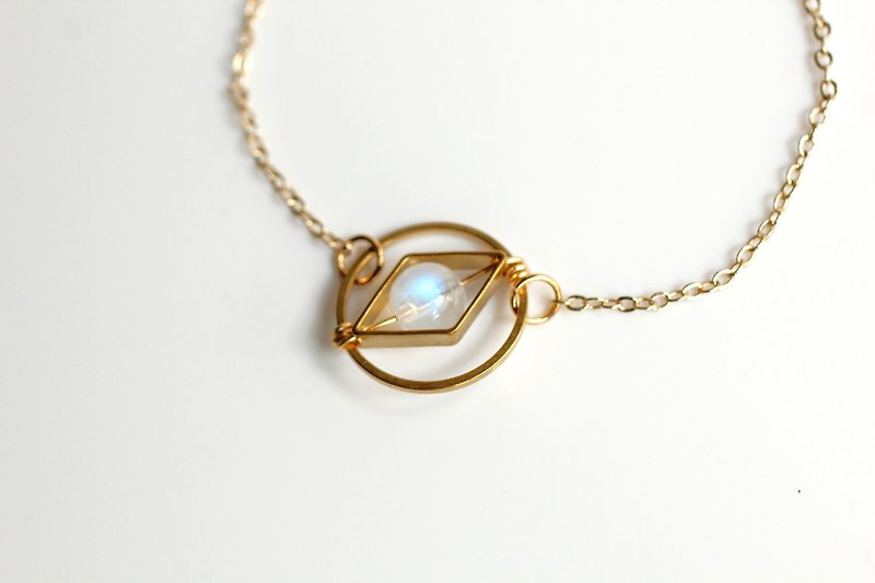 几何印度6A级冰种蓝月亮黄铜手链／颈链 天然 水晶  爱情 - 手链/手环 - 宝石 白色