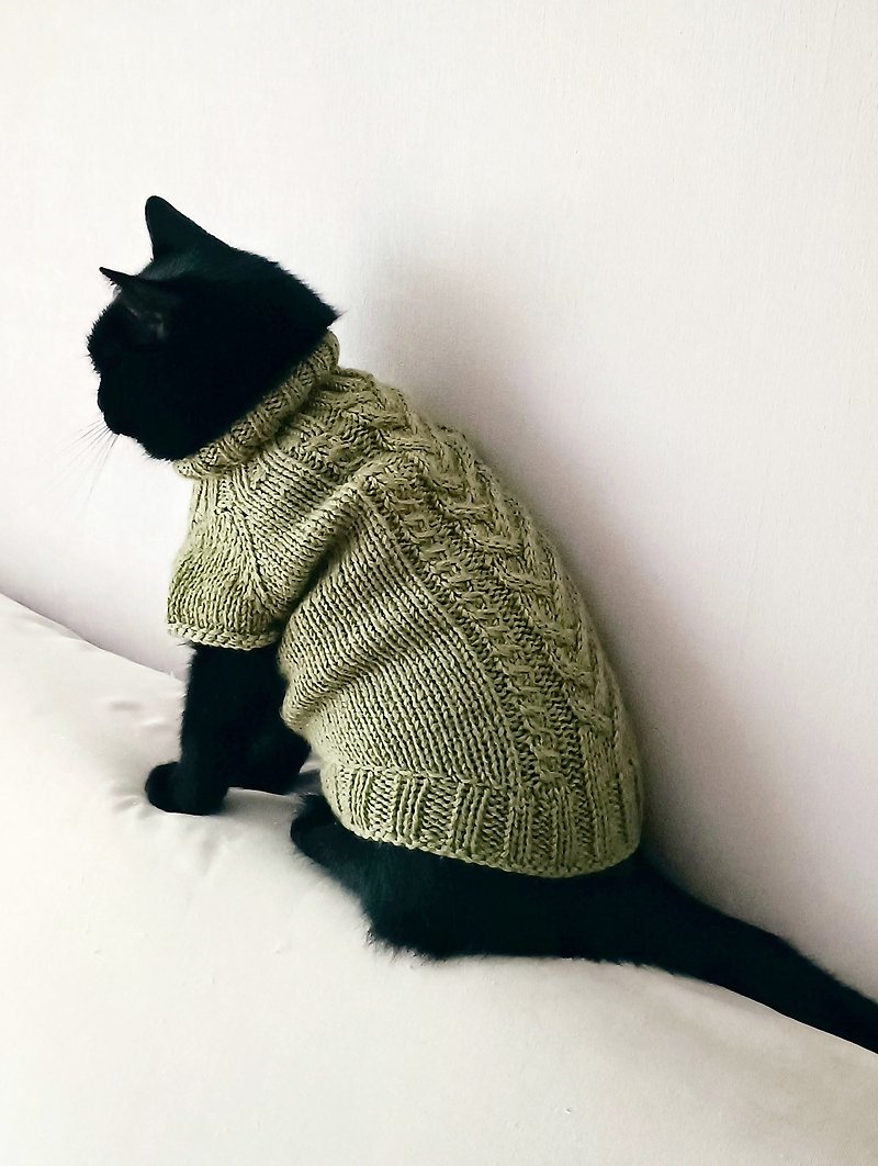 阿兰猫毛衣 斯芬克斯毛衣 羊毛猫毛衣 高领猫毛衣 宠物用 - 衣/帽 - 羊毛 