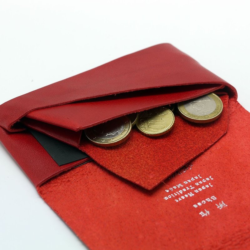 日本手工-所作Shosa 植鞣牛皮 零钱包 - 简约基本款/红 - 零钱包 - 真皮 红色
