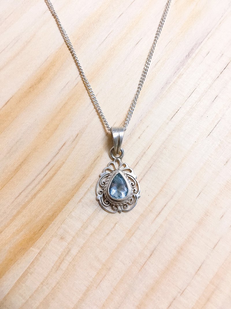 海蓝宝石 吊坠 项链 尼泊尔 手工制 925纯银材质 - 项链 - 宝石 