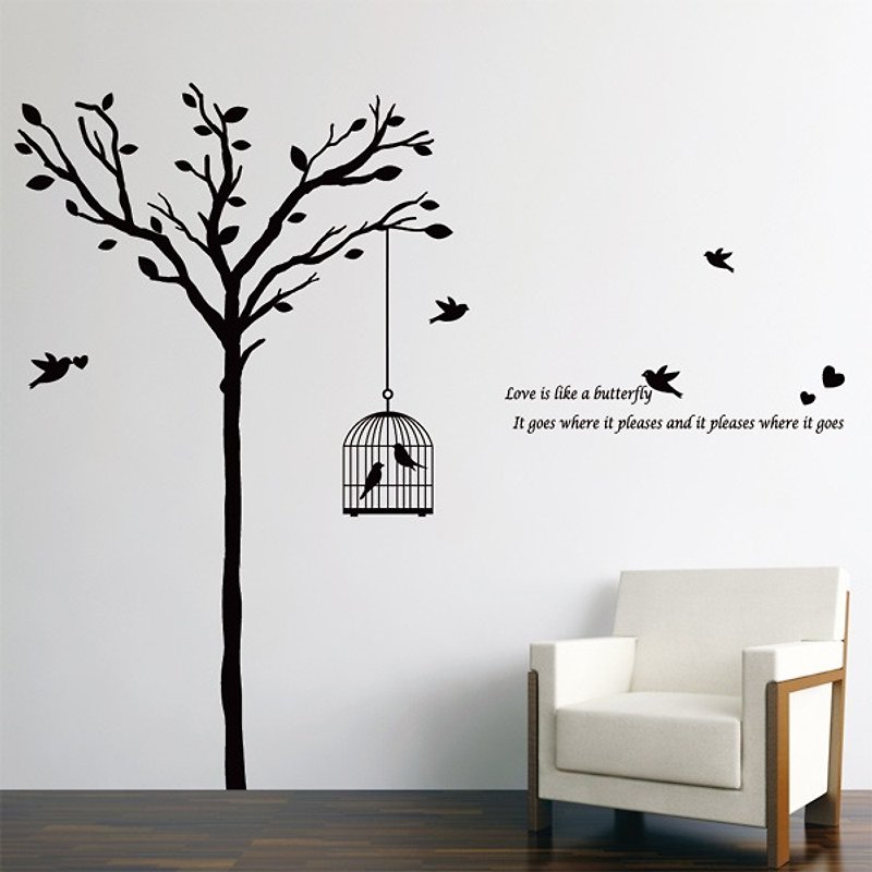 Smart Design 创意无痕壁贴◆)鸟笼与树(8色) - 墙贴/壁贴 - 纸 红色