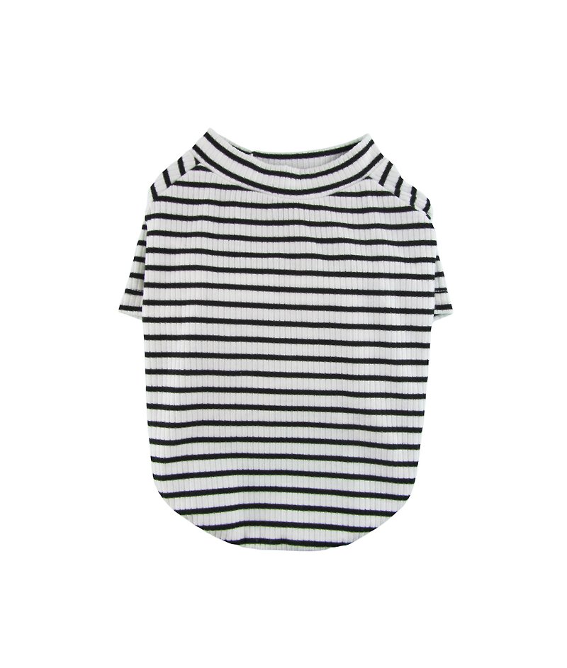 White & Black Stripe 4X2 Rib Knit Tee, Dog Top, Dog T-shirt - 衣/帽 - 其他材质 黑色