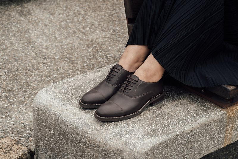 Gullar 女士 简约切线牛津-素食皮鞋(深咖啡色) - 女款皮鞋 - 防水材质 
