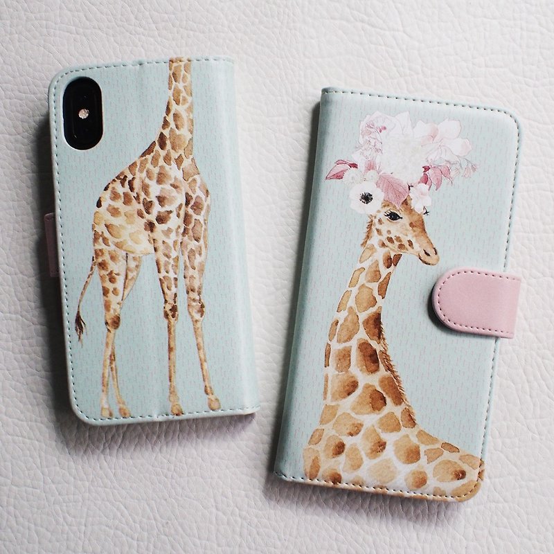 花俏长颈鹿-手机保护套, 手机加票卡套, 手账- iPhone 系列 - 手机壳/手机套 - 人造皮革 粉红色