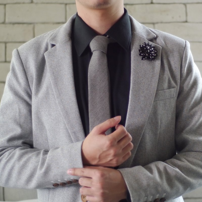 Necktie Grey Jean Wool - 领带/领带夹 - 棉．麻 灰色