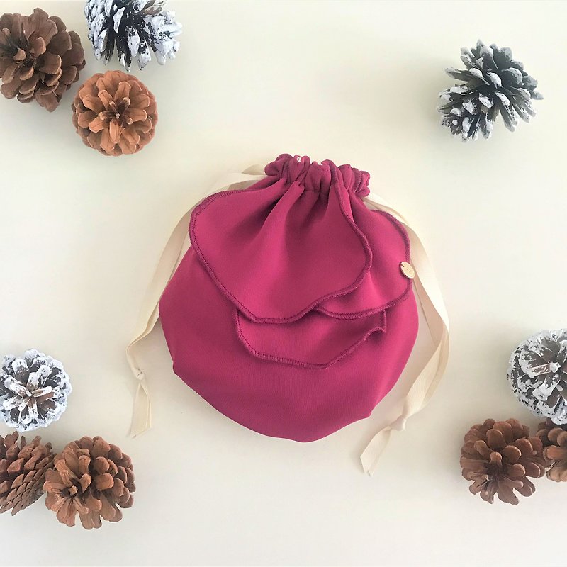 Powdery Double Cloth Petal Drawstring Pouch Cherry Red