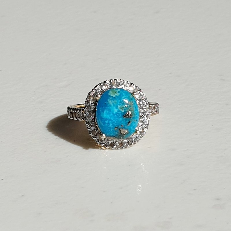Turquoise ring with pyrite surrounding white topaz, 925 Silver . - 戒指 - 宝石 蓝色