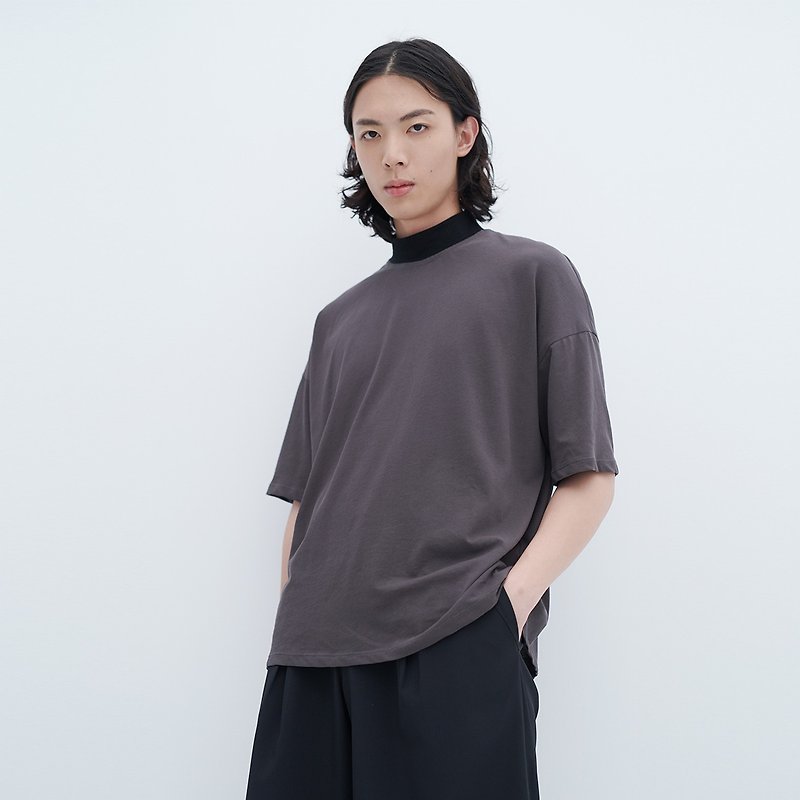TRAN - 针织高领TEE - 男装上衣/T 恤 - 棉．麻 灰色