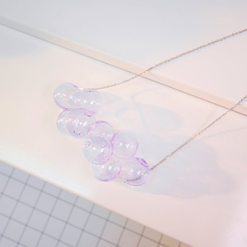 简约Bubble Bubbles 立体气泡玻璃球宁静粉蓝18K 纯银颈链 (小号) - 项链 - 玻璃 紫色