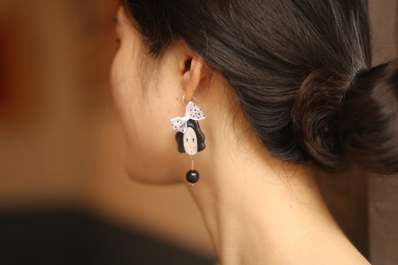 陶 耳环/耳夹 - 手绘女生陶瓷耳环耳夹纯银