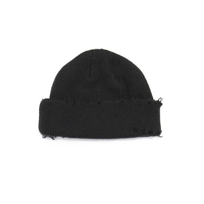 JANWONG VIII 局部破坏设计毛线帽暗黑款针织冷帽 - 帽子 - 棉．麻 黑色