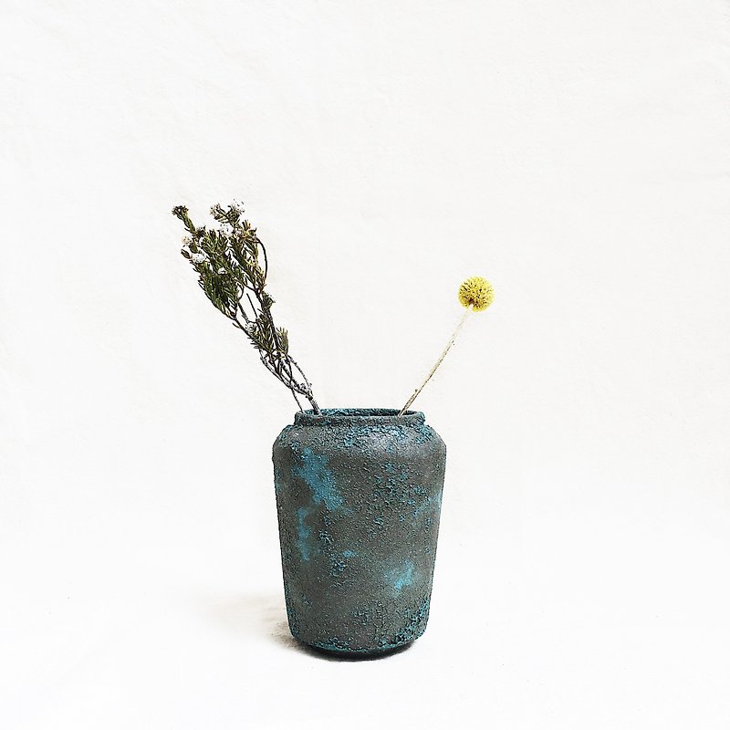 磨砂泡沫釉花器－Wide Rim Cylinder (海水蓝) - 花瓶/陶器 - 瓷 蓝色
