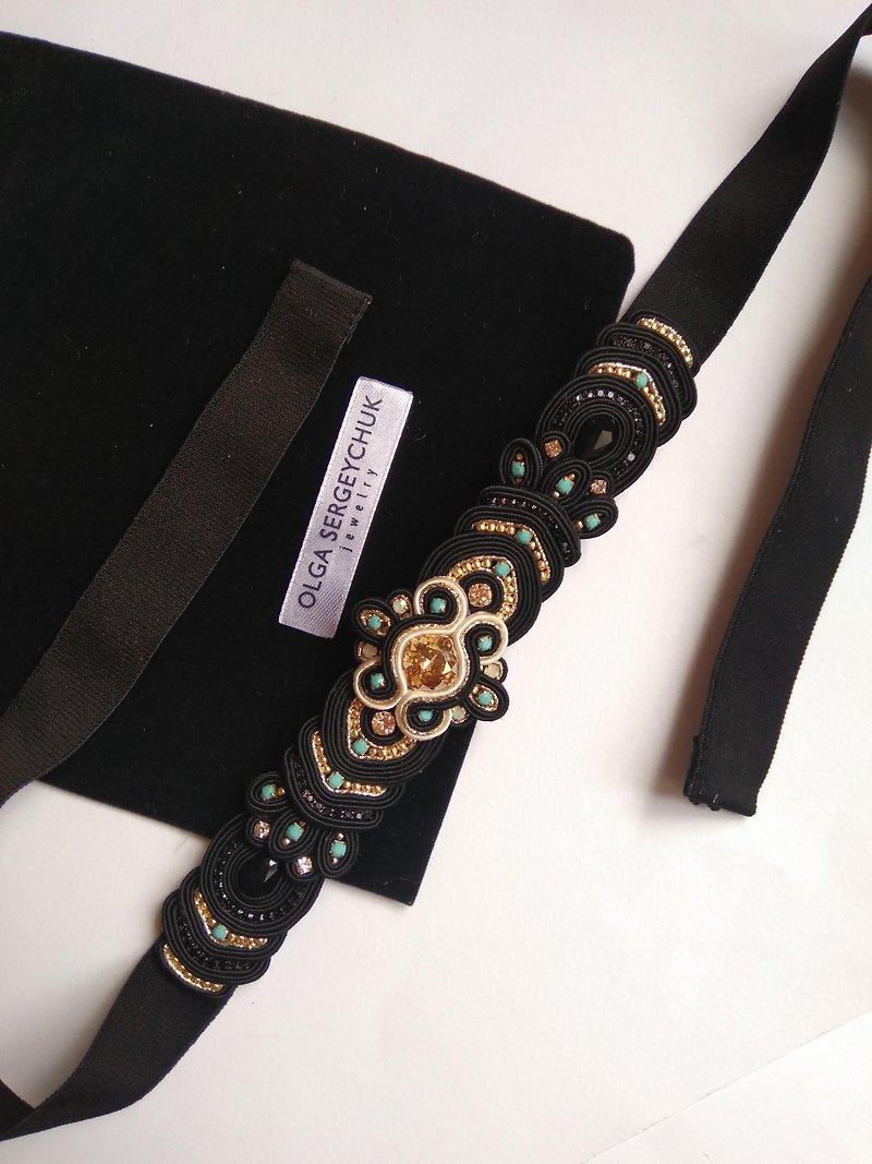 Belt Black Embellished belt with Swarovski stonesChristmas Gift Wrapping - 腰带/皮带 - 其他材质 黑色