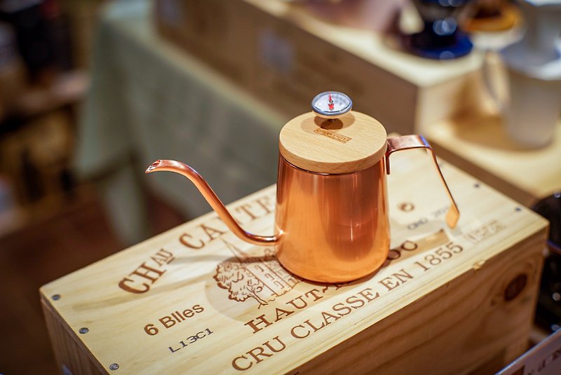 不锈钢 咖啡壶/周边 金色 - A-IDIO人文手冲壶350ml(含温度计、木盖)- 玫瑰金