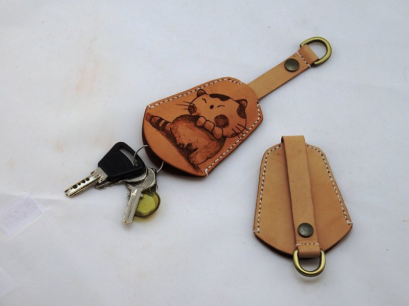 花嘴短尾猫皮革钥匙包 - 钥匙链/钥匙包 - 真皮 