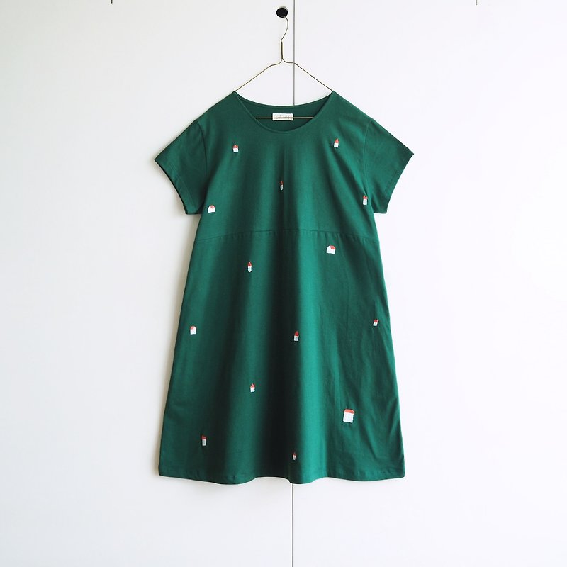 小房子洋装：绿色 - 洋装/连衣裙 - 棉．麻 绿色