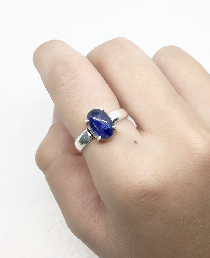 蓝晶石925纯银简约爪镶戒指 尼泊尔手工镶嵌制作 - 戒指 - 宝石 蓝色