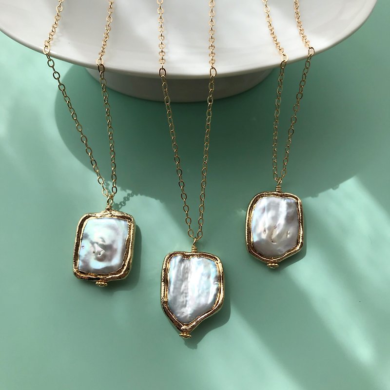 Baroque pearl 14KGF long necklace - 项链 - 珍珠 金色