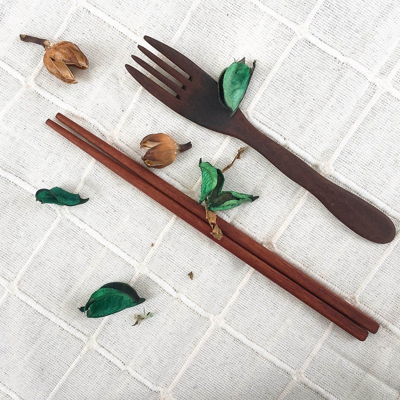 手工木制餐具组-家用尺寸 - 筷子/筷架 - 木头 咖啡色